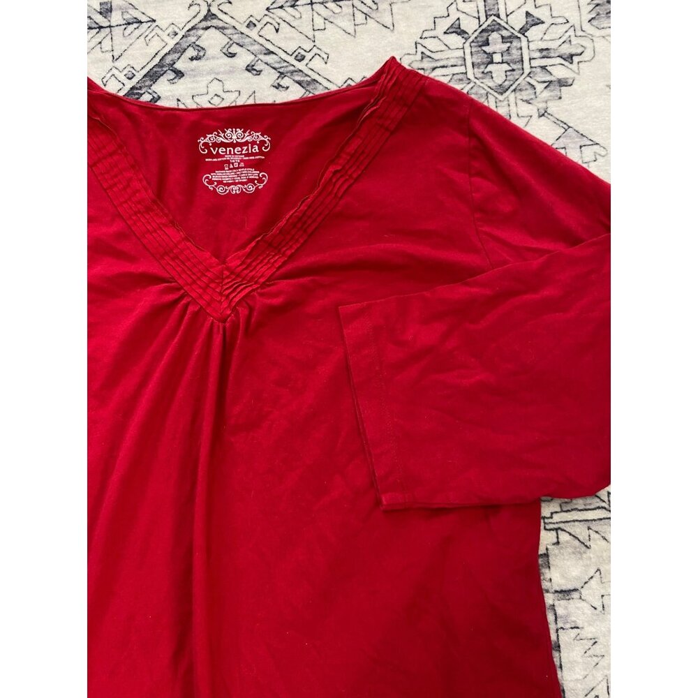 Venezia Red V-Neck 3/4 Sleeve Top Women’s Size 14/16 Cotton Blend Stretch Blouse